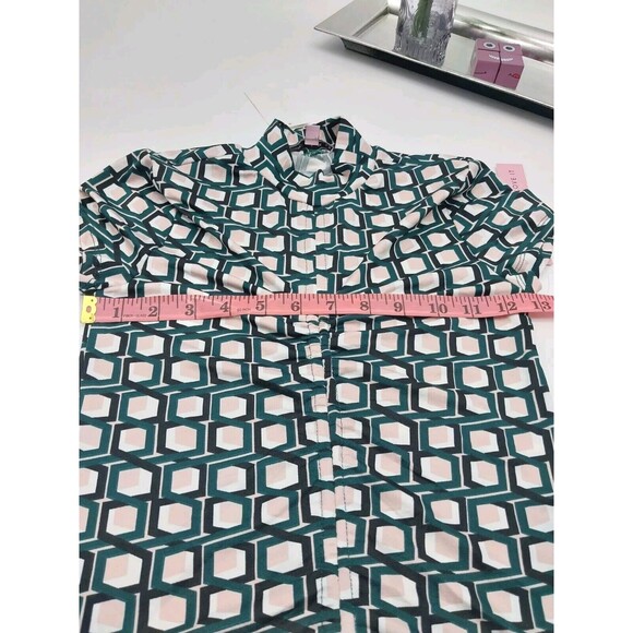 Crave Fame Junior Women Shirt Ruched Top Plaid Short Sleeve Green/Pink Sz XS New - Picture 3 of 12